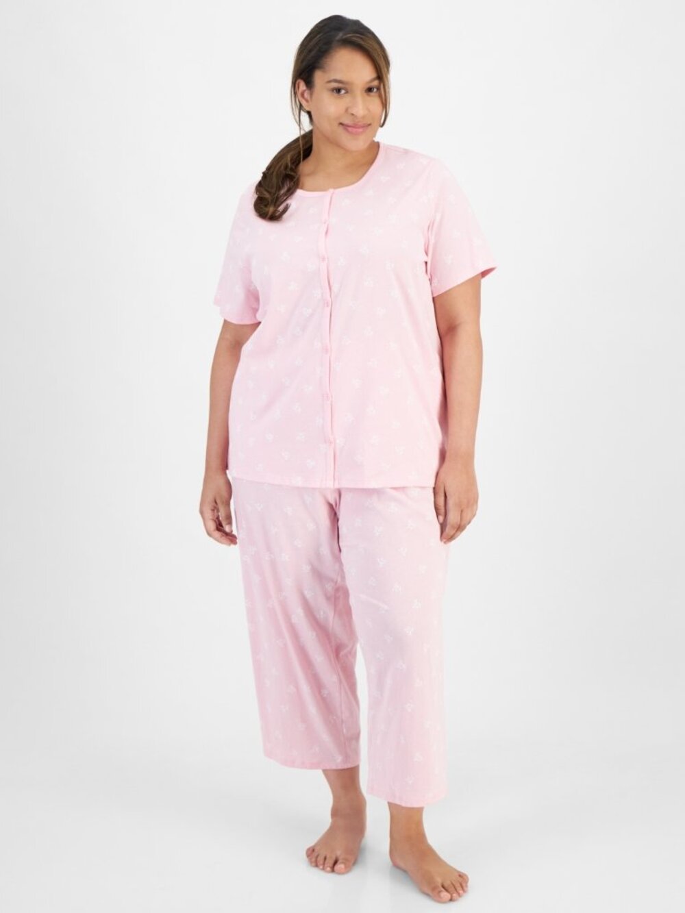 #2415 Charter Club Plus Size 2-Pc. Cotton Cropped Pajamas Set